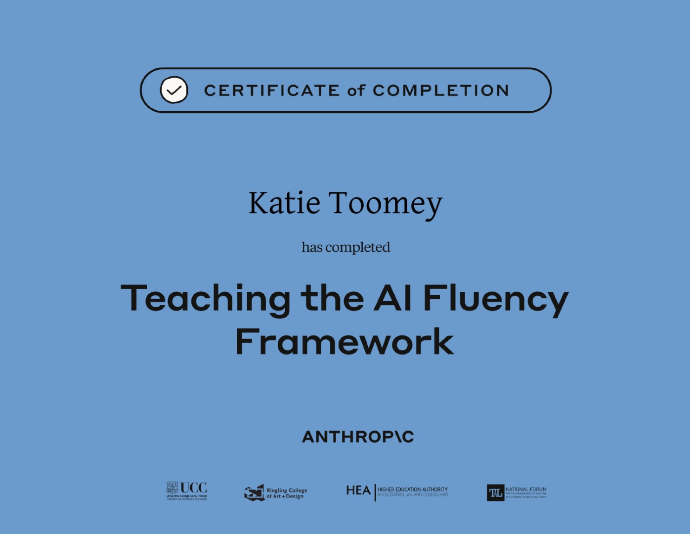 Anthropic Teaching the AI Fluency Framework certificate, March 2026